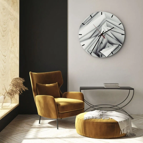 Nástenné hodiny - Geometrické, trojrozmerné tvary v odtieňoch sivej - 30x30cm - Symfónia ostrých uhlov - Moderná nástenná dekorácia do obývacej izby, kuchyne a spálne ARTTOR