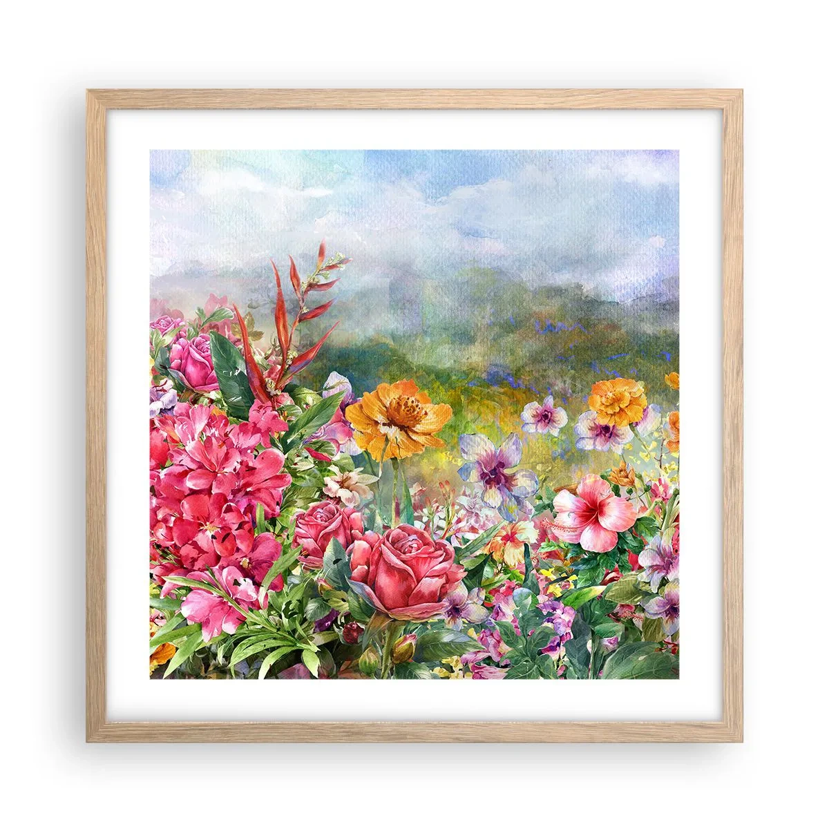 Plagát v ráme zo svetlého duba - Záhrada, ktorá sa zbláznila - 50x50 cm