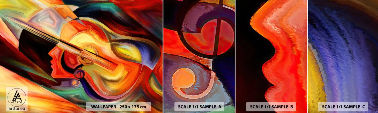 Vzorka Fototapeta Standard Eco - Všetko je v poriadku - Abstrakcia, Ženská tvár, husle - 100x30 cm