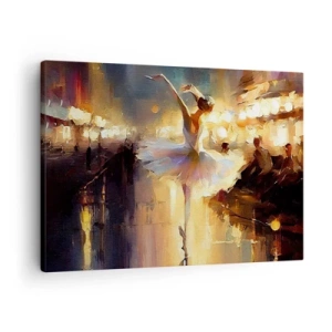 Obraz na plátne - Baletka tancuje pred osvetleným javiskom - 70x50cm - Zázrak na ulici - Moderná nástenná dekorácia do obývacej izby a spálne ARTTOR