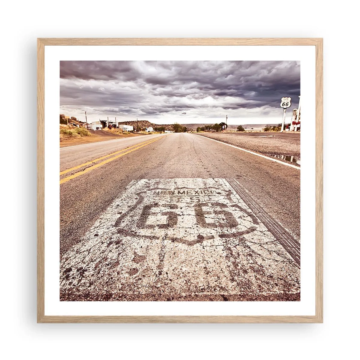 Plagát v ráme zo svetlého duba - Mother Road - americká legenda - 60x60 cm