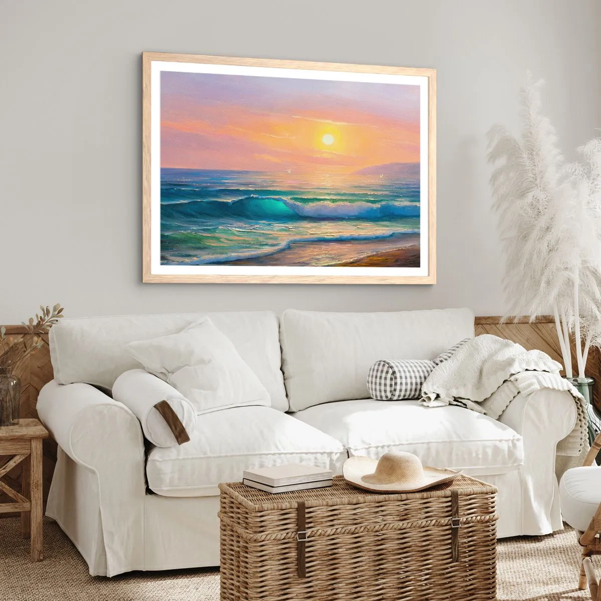 Plagát v ráme zo svetlého duba - Tyrkysová pieseň vĺn - 100x70 cm