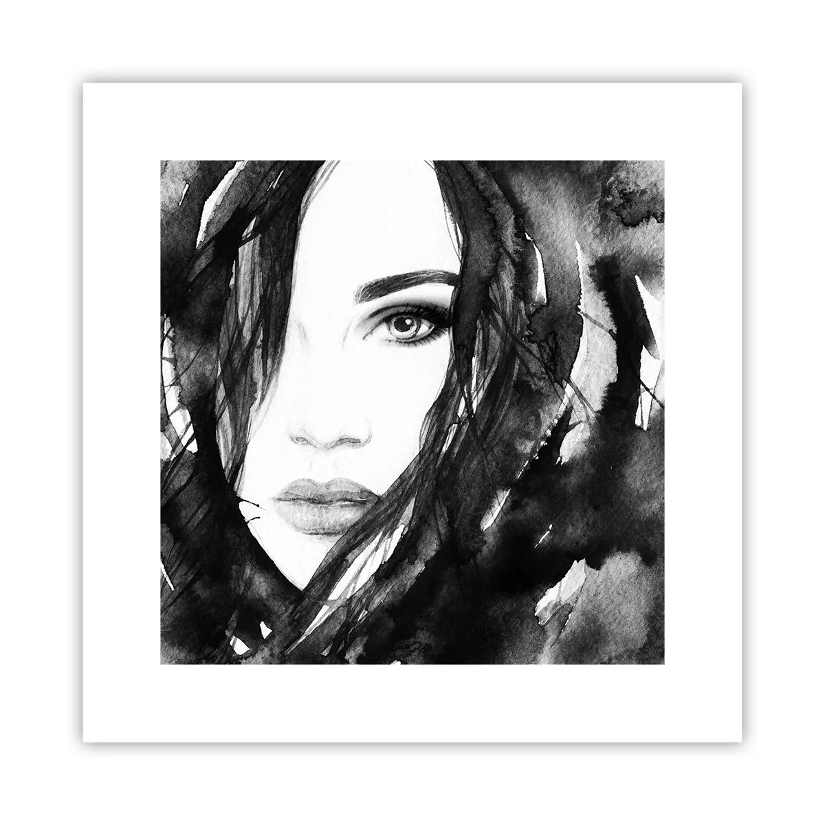 Plagát - Portrét dámy v čiernej a bielej - 30x30 cm