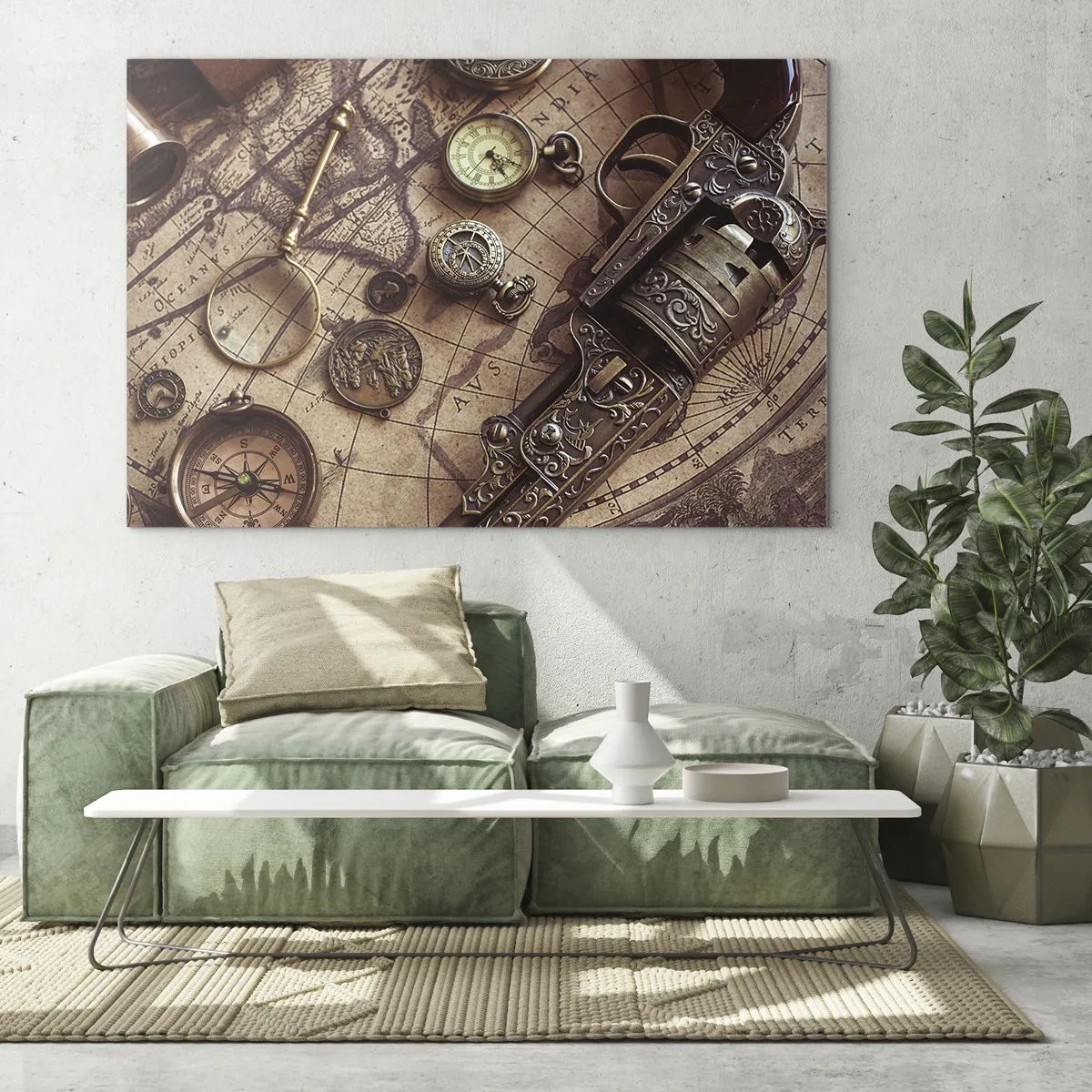 Obraz na skle - Staroveké predmety a mapa - 70x50cm - Dobrodružstvo volá - Moderná nástenná dekorácia do obývacej izby a spálne ARTTOR