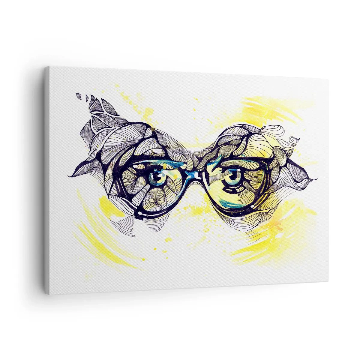 Obraz na plátne - Umelecká grafika okuliarov s výraznými očami - 70x50cm - Cez modré okuliare - Moderná nástenná dekorácia do obývacej izby a spálne ARTTOR
