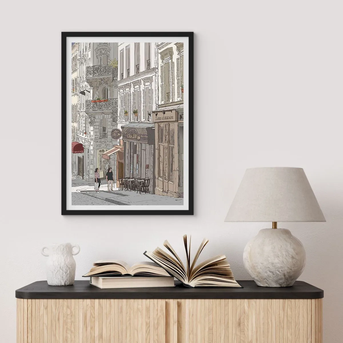 Plagát v čiernom ráme - Ilustrácia pôvabnej ulice v parížskom štýle - 50x70cm - Mestské radosti - Moderná nástenná dekorácia do obývacej izby a spálne ARTTOR