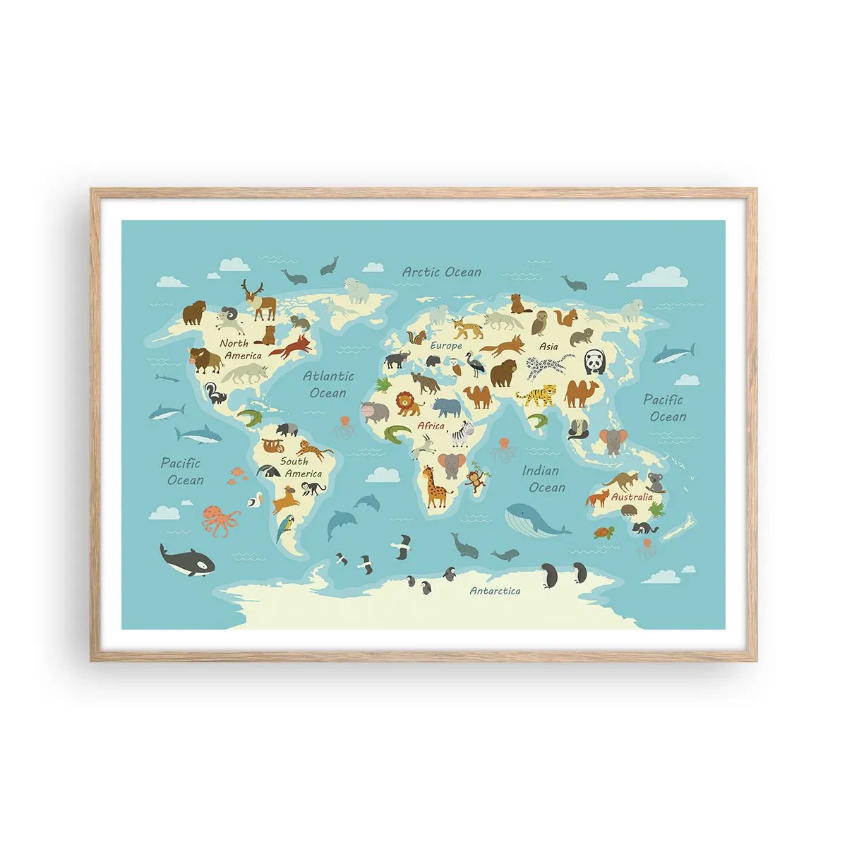 Plagát v ráme zo svetlého duba - Dobrí susedia - 100x70 cm