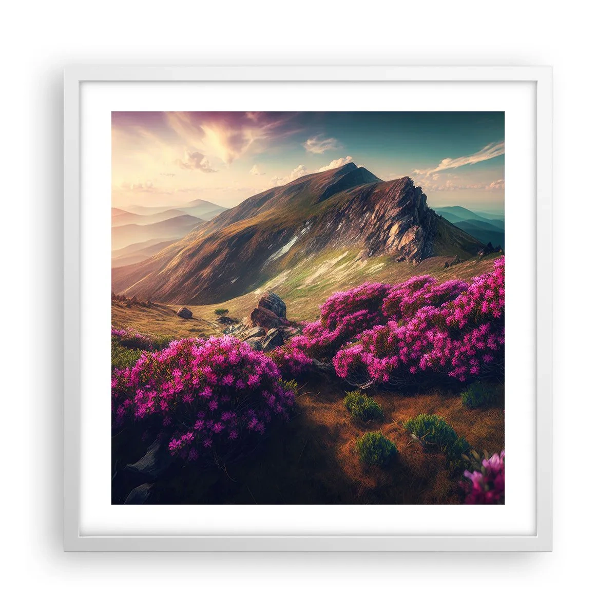 Plagát v bielom ráme - Leto na horách - 50x50 cm