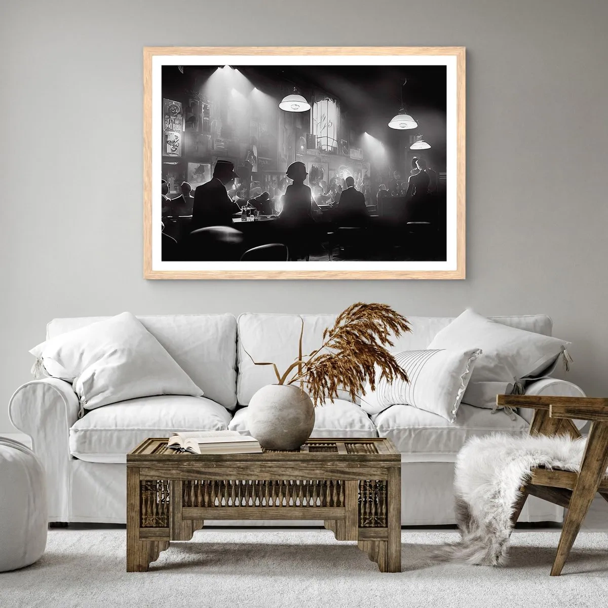 Plagát v ráme zo svetlého duba - V jazzovej atmosfére - 100x70 cm