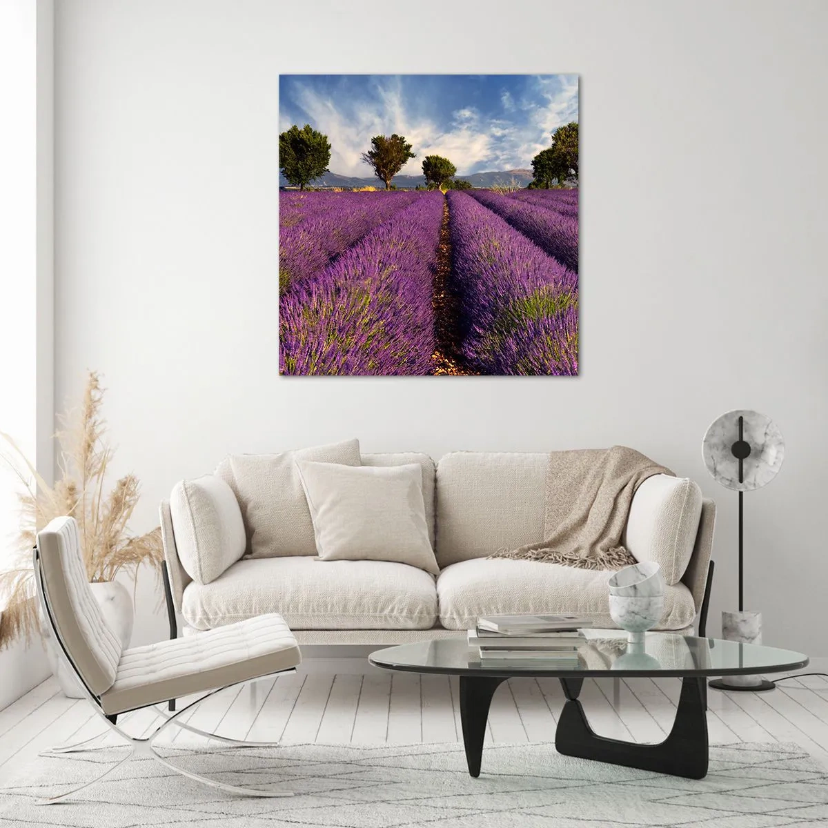 Obraz na skle - Levanduľové polia - 70x70 cm