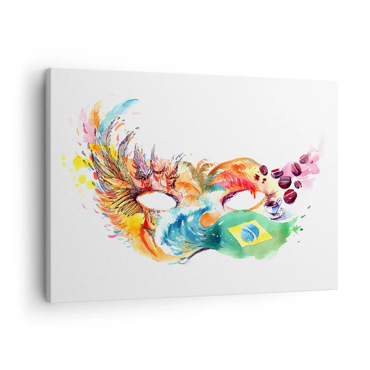Obraz na plátne - Farebná akvarelová maska inšpirovaná Brazíliou - 70x50cm - Brazília víta sambou - Moderná nástenná dekorácia do obývacej izby a spálne ARTTOR