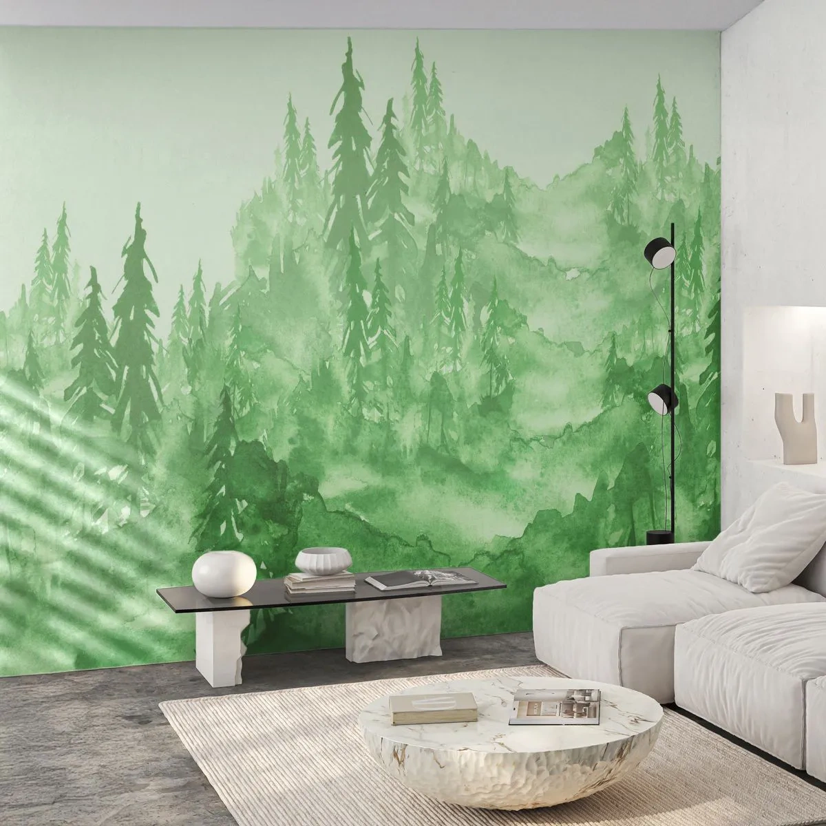 Fototapeta Premium Sand - Rozmazaný zelenou hmlou - les, Grafika, Krajina - 100x70 cm