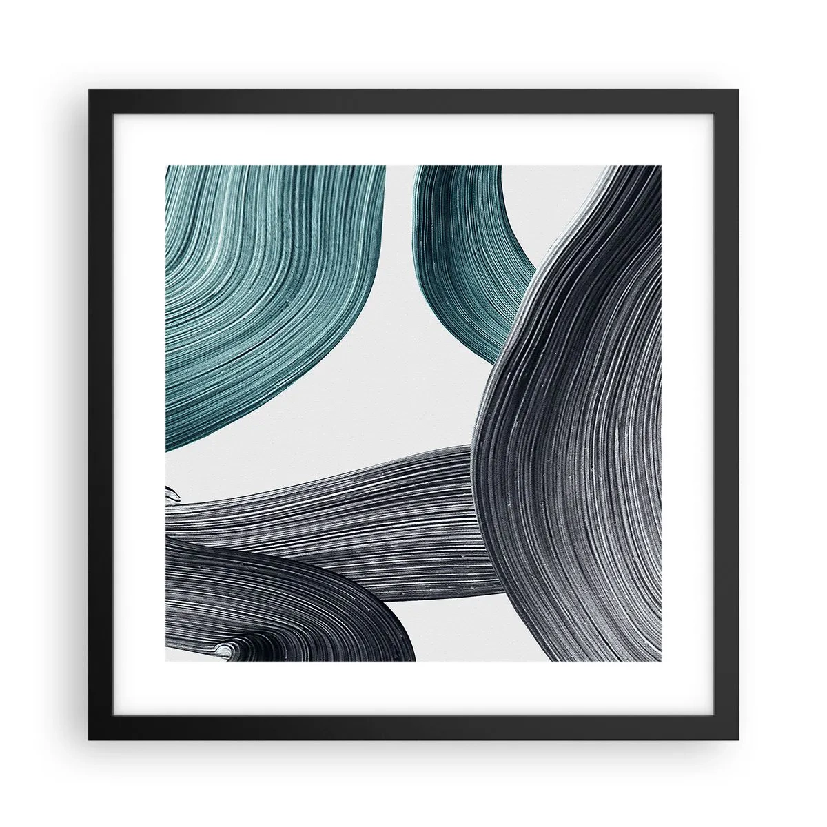 Plagát v čiernom ráme - Smaragdové a čierne vlny - 40x40 cm