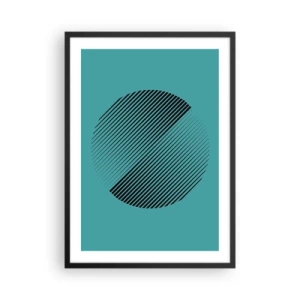 Plagát v čiernom ráme - Minimalistická kruhová grafika s čiarami na tyrkysovom pozadí - 50x70cm - Kruh – geometrická variácia - Moderná nástenná dekorácia do obývacej izby a spálne ARTTOR