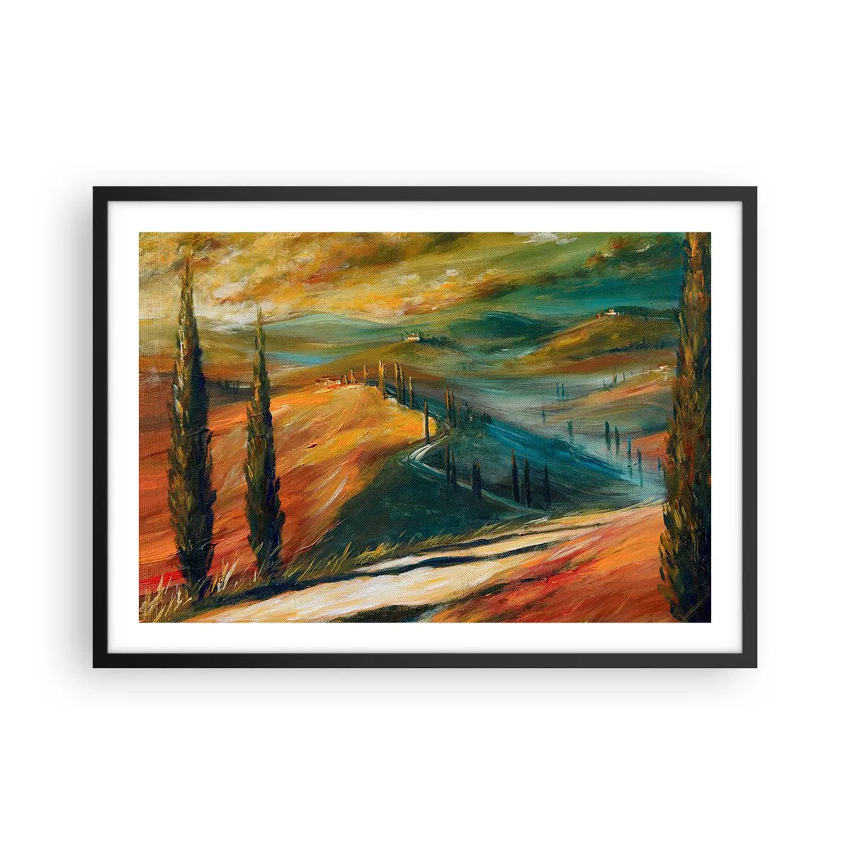 Plagát v čiernom ráme - Toskánska krajina - 70x50 cm