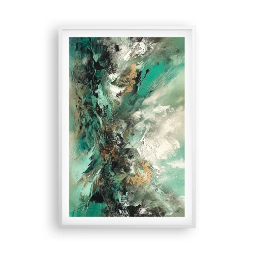 Plagát v bielom ráme - Smaragdovočierne vlnobitie - 61x91 cm