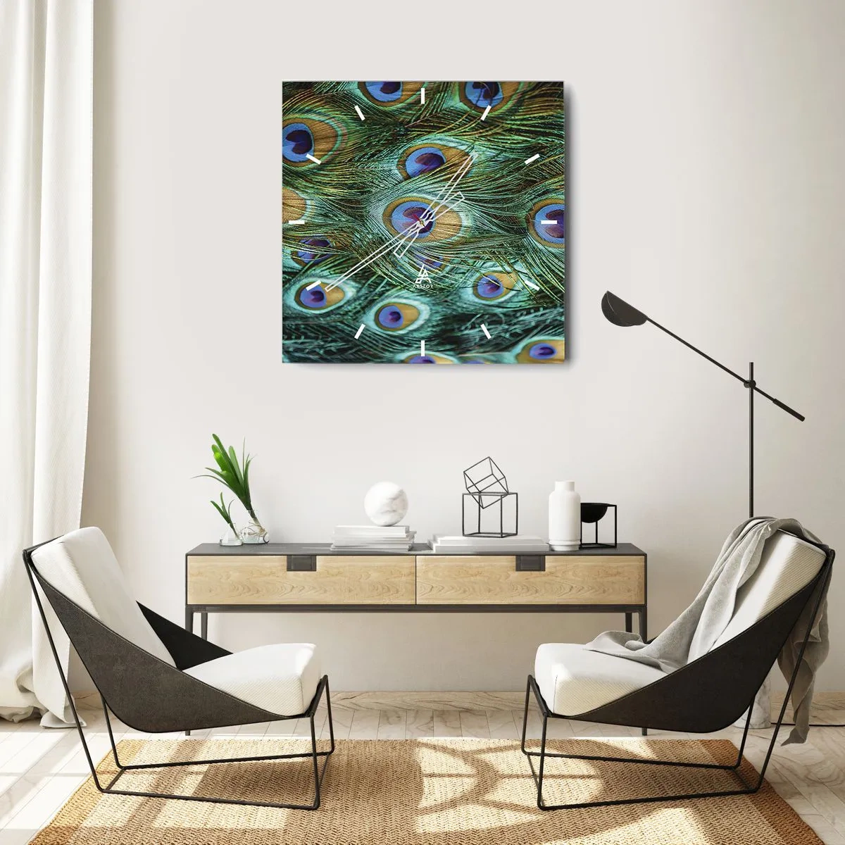 Nástenné hodiny - Páví pohľad - 40x40 cm