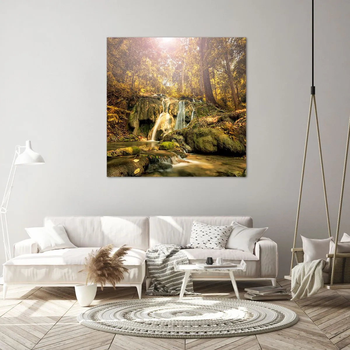 Obraz na plátne - Lesný vodopád v zeleni - 60x60 cm