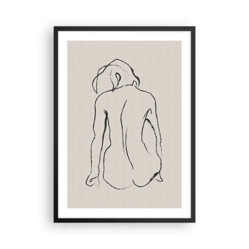 Plagát v čiernom ráme - Minimalistická skica nahej ženy sediacej dozadu. - 50x70cm - Dievčenský akt - Moderná nástenná dekorácia do obývacej izby a spálne ARTTOR