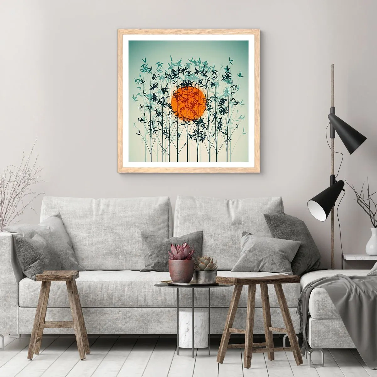 Plagát v ráme zo svetlého duba - Japonské slnko - 50x50 cm