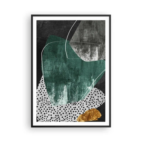 Plagát v čiernom ráme - Farebná abstrakcia so zlatou vločkou - 70x100 cm