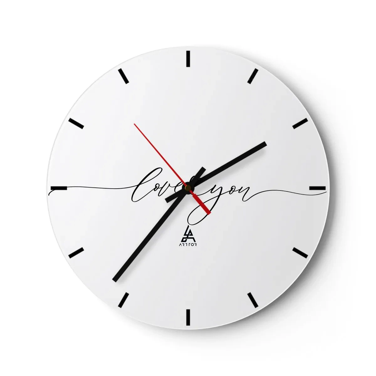 Nástenné hodiny - Minimalistické biele hodiny s nápisom „Ľúbim ťa“ - 30x30cm - Čierne na bielom - Moderná nástenná dekorácia do obývacej izby, kuchyne a spálne ARTTOR