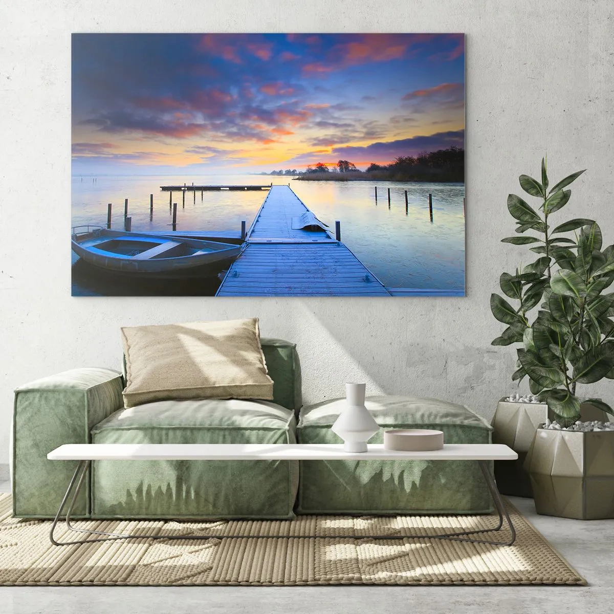 Obraz na skle - Fialovo-zlatý pokoj - 100x70 cm