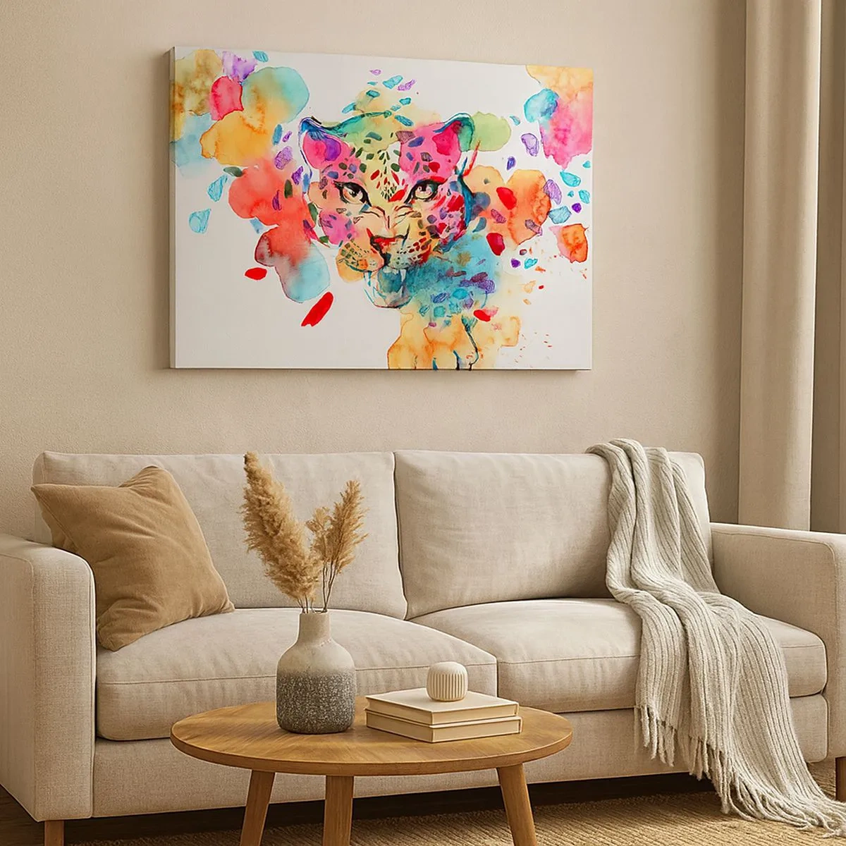 Obraz na plátne - Abstraktný portrét leoparda v intenzívnych farbách - 70x50cm - Kráska a zviera - Moderná nástenná dekorácia do obývacej izby a spálne ARTTOR