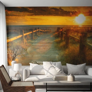 Fototapeta Premium Canvas - Vykúpané v starom zlate - Krajina, More, Zostup na Pláž - 500x350 cm