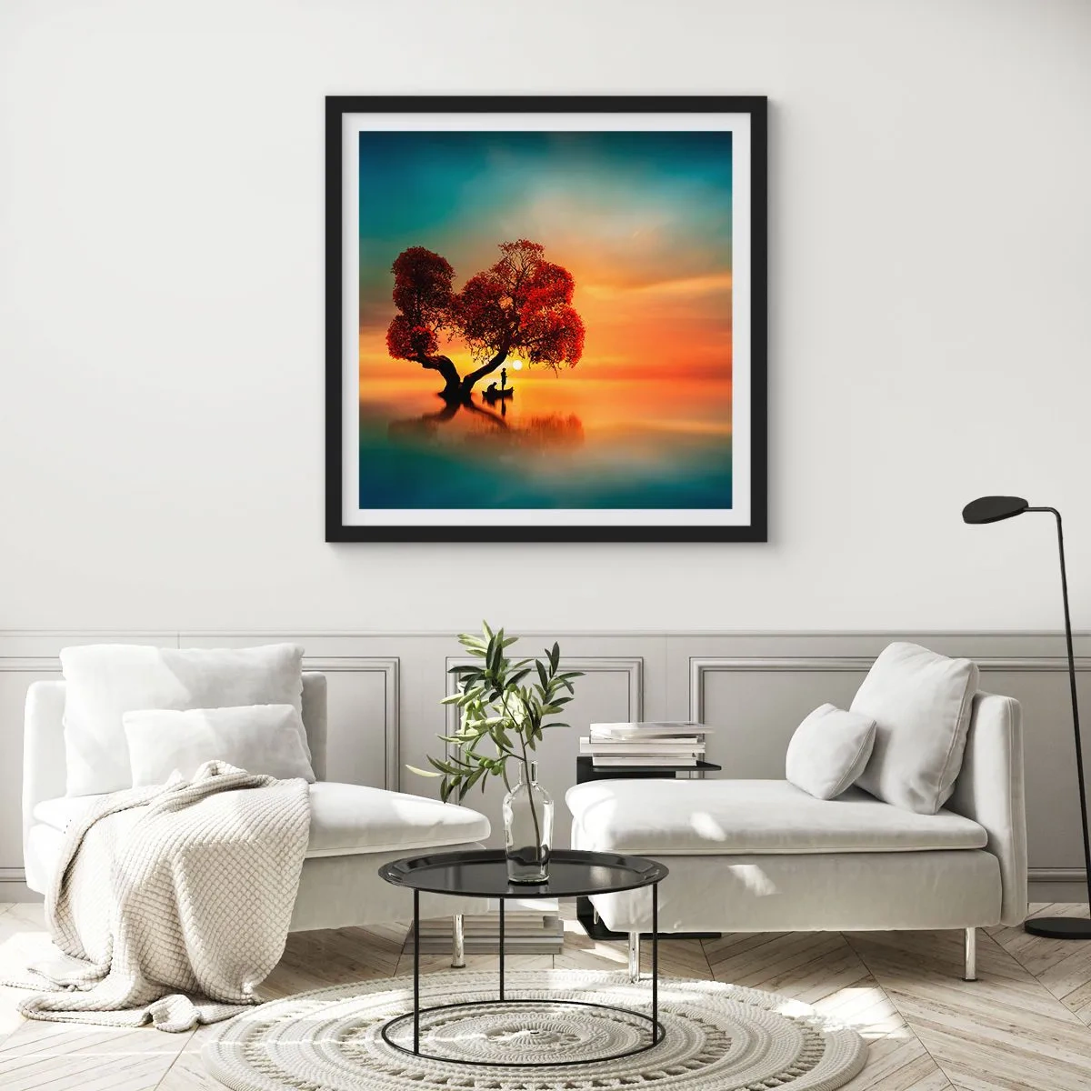 Plagát v čiernom ráme - Voda a ticho vesmíru - 60x60 cm