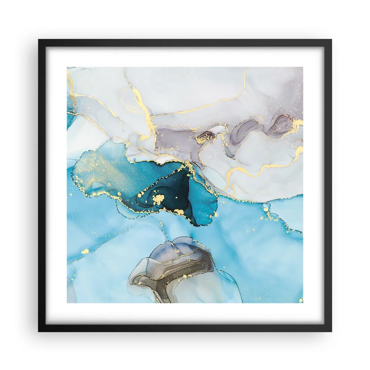 Plagát v čiernom ráme - Štúdia o stretnutí šedej a tyrkysovej - 50x50 cm