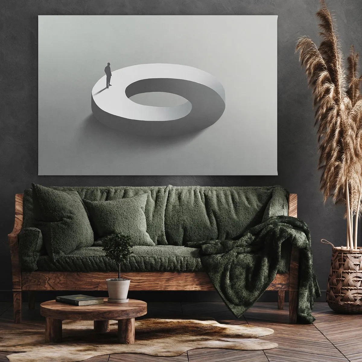 Obraz na plátne - Muž na sivej abstraktnej stavbe - 70x50cm - To pochopíš - Moderná nástenná dekorácia do obývacej izby a spálne ARTTOR