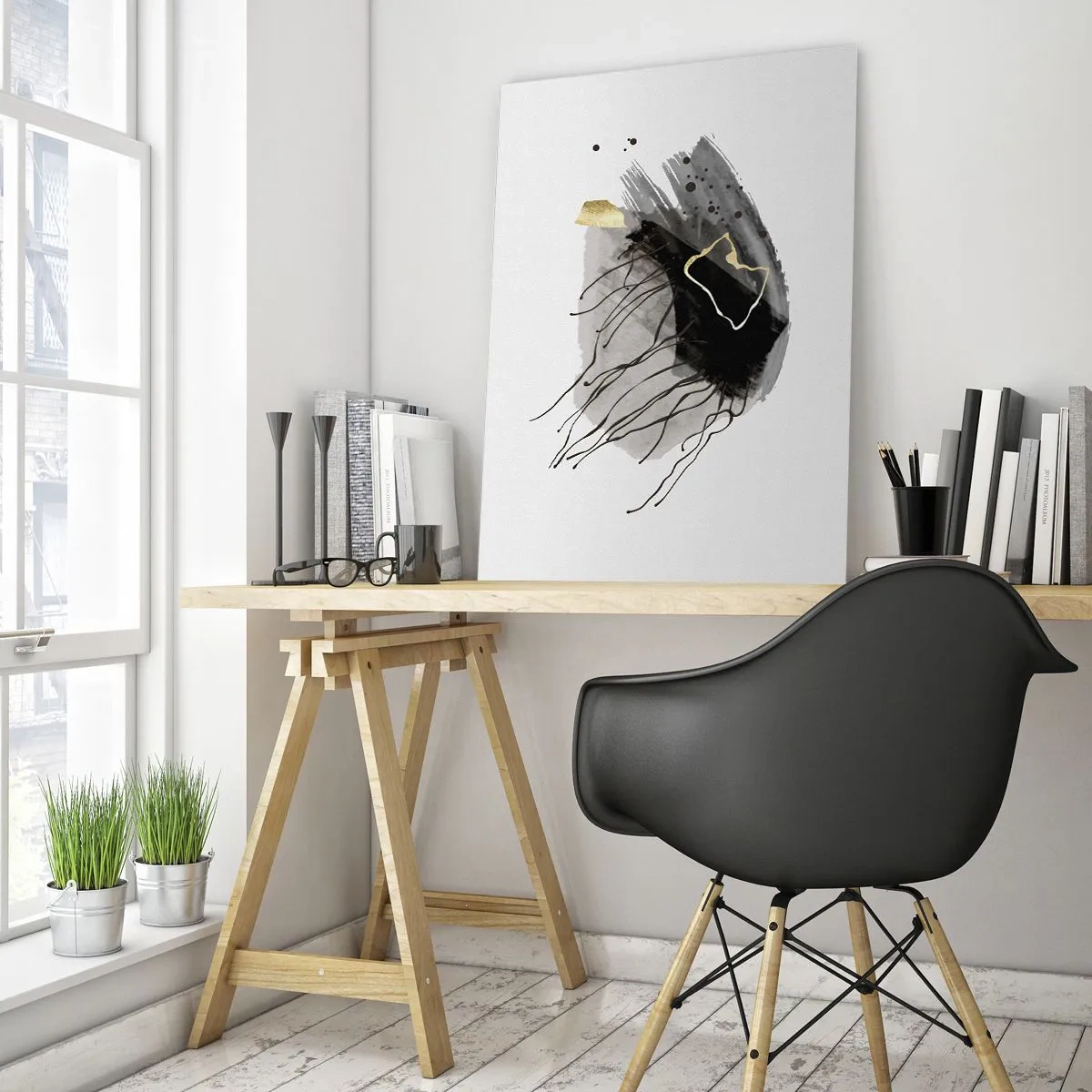 Obraz na skle - V čiernej a zlatej - 50x70 cm