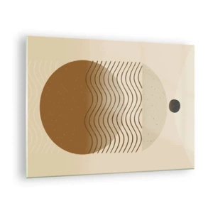 Obraz na skle - Geometrická kompozícia s vlnami a kruhmi v béžových farbách - 70x50cm - O pôvode geometrických obrazcov - Moderná nástenná dekorácia do obývacej izby a spálne ARTTOR