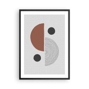 Plagát v čiernom ráme - Abstraktná geometrická kompozícia v teplých farbách - 50x70cm - Dokonalosť kruhu - Moderná nástenná dekorácia do obývacej izby a spálne ARTTOR