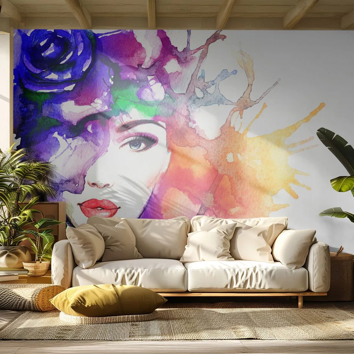 Fototapeta Premium Canvas - S hlavou v oblakoch - Žena, Ženská tvár, Abstrakcia - 100x70 cm