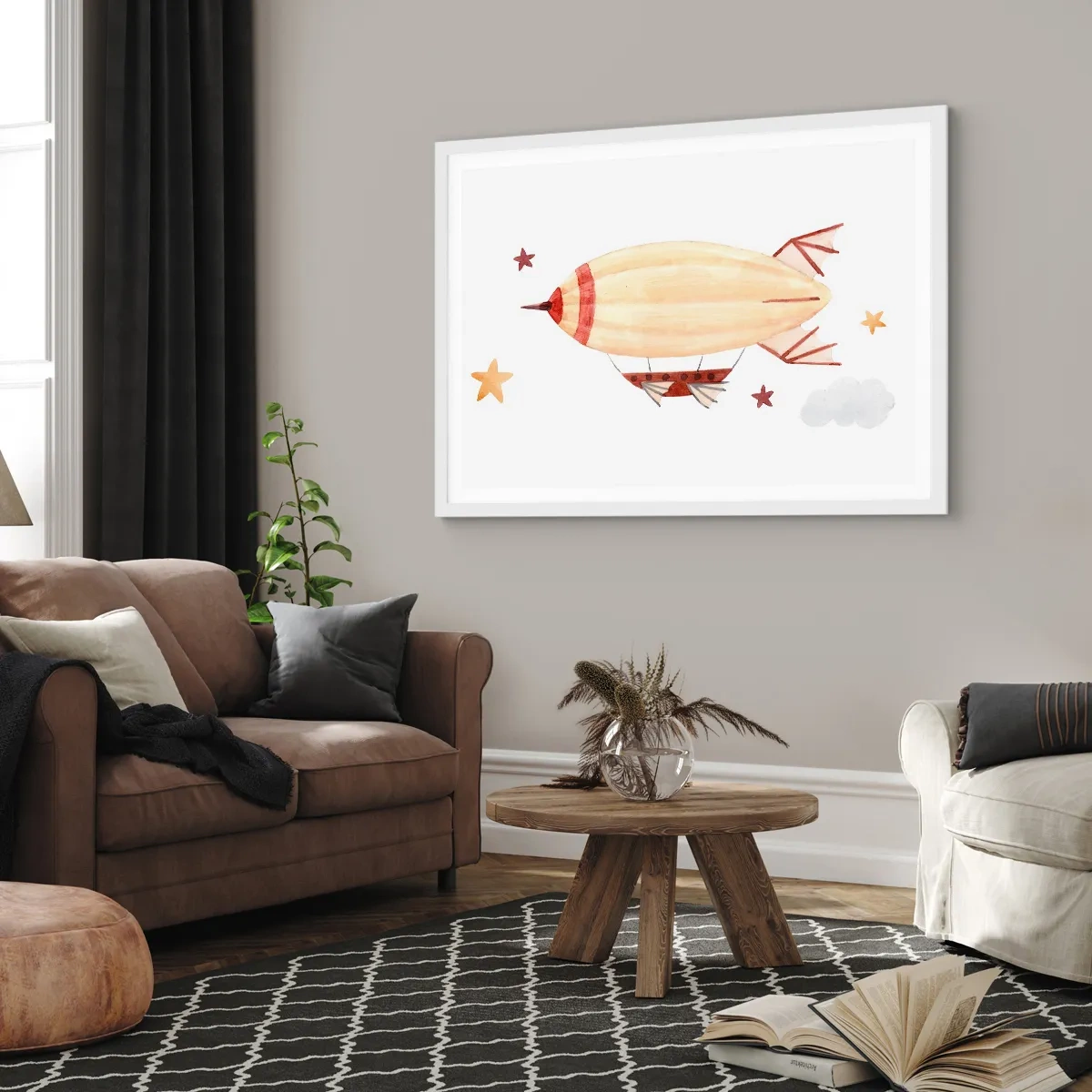 Plagát v bielom ráme - Vzducholoď - 70x50 cm