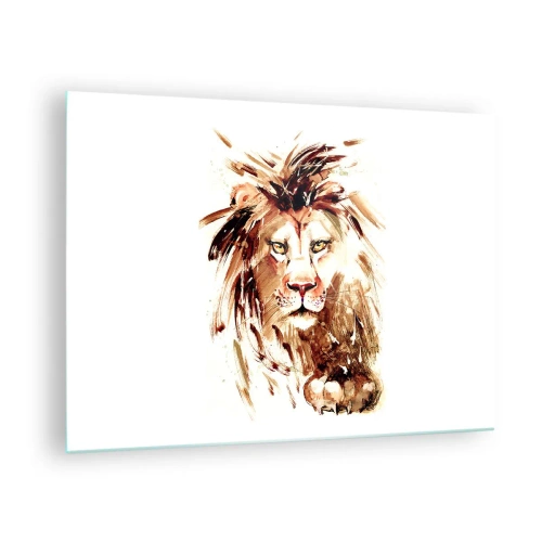 Obraz na skle - Akvarelová portrét leva na bielom pozadí - 70x50cm - Sila a dôstojnosť - Moderná nástenná dekorácia do obývacej izby a spálne ARTTOR