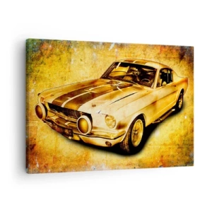 Obraz na plátne - Klasické retro športové auto na vintage pozadí v zlatých tónoch - 70x50cm - Šialené 70. roky - Moderná nástenná dekorácia do obývacej izby a spálne ARTTOR