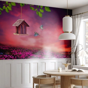 Samolepiaca Fototapeta Deluxe Sticker - Pozvanie na večeru - Krajina, Kvety, Vtáčia búdka - 100x70 cm