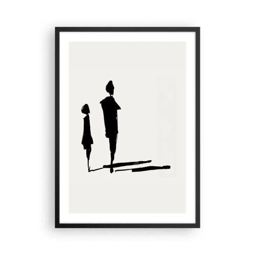 Plagát v čiernom ráme - Siluety dvoch postáv v čiernom na svetlom pozadí - 50x70cm - Určite spolu? - Moderná nástenná dekorácia do obývacej izby a spálne ARTTOR