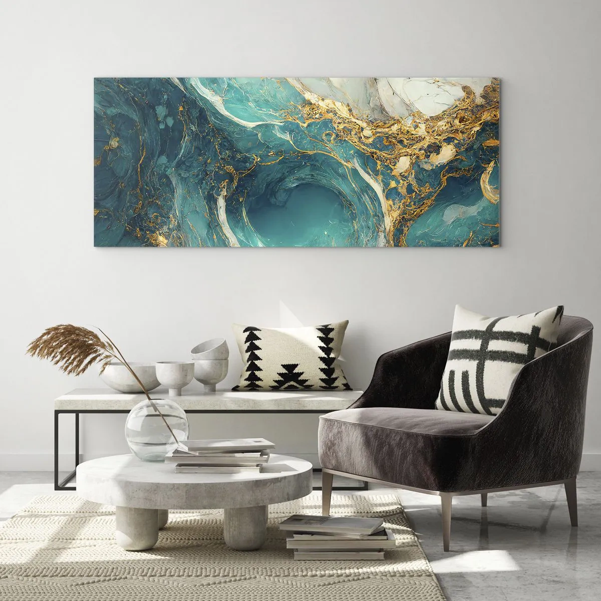 Obraz na skle - Kompozícia so zlatými žilami - 100x40 cm