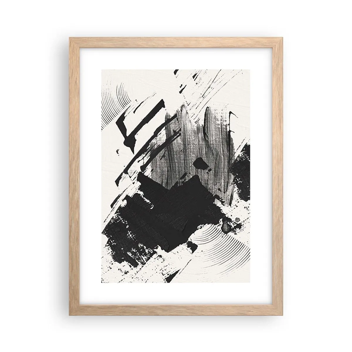 Plagát v ráme zo svetlého duba - Abstrakcia – expresia čiernej - 30x40 cm