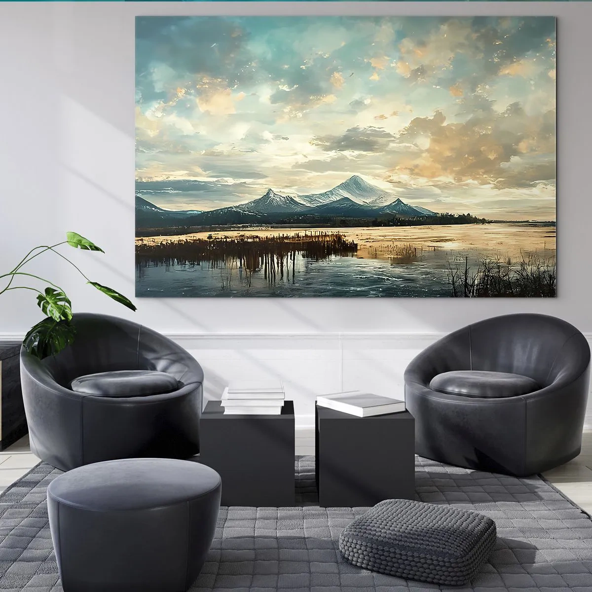 Obraz na skle - Zimná krajina s horami a zamrznutým jazerom - 70x50cm - Pod ochranou neba - Moderná nástenná dekorácia do obývacej izby a spálne ARTTOR