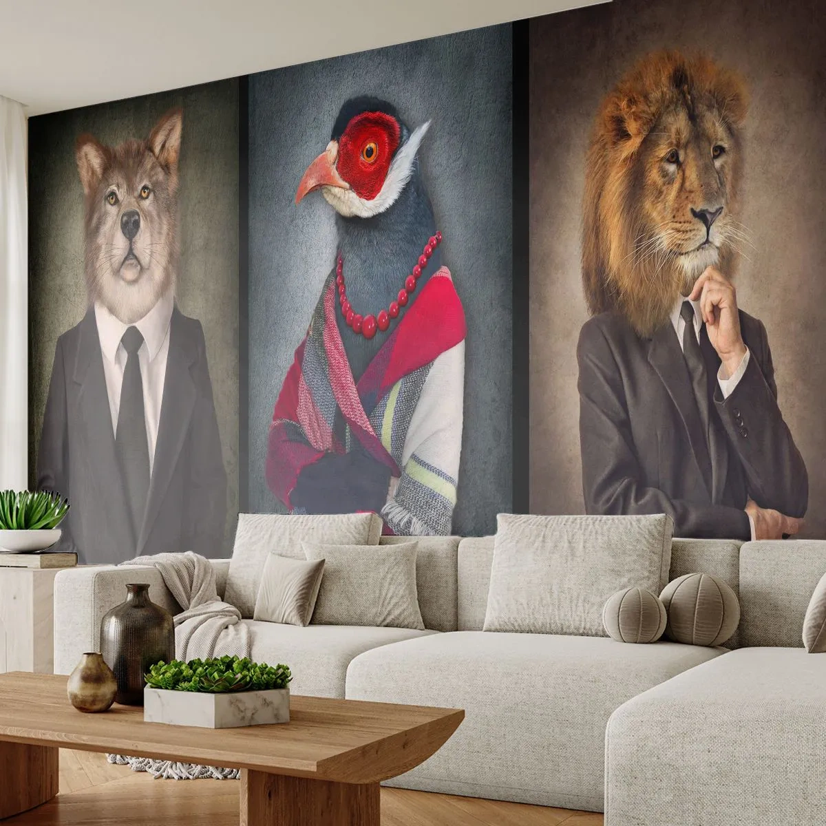 Fototapeta Premium Sand - Čo tu robím?! - Abstrakcia, pes, Vták - 350x256 cm