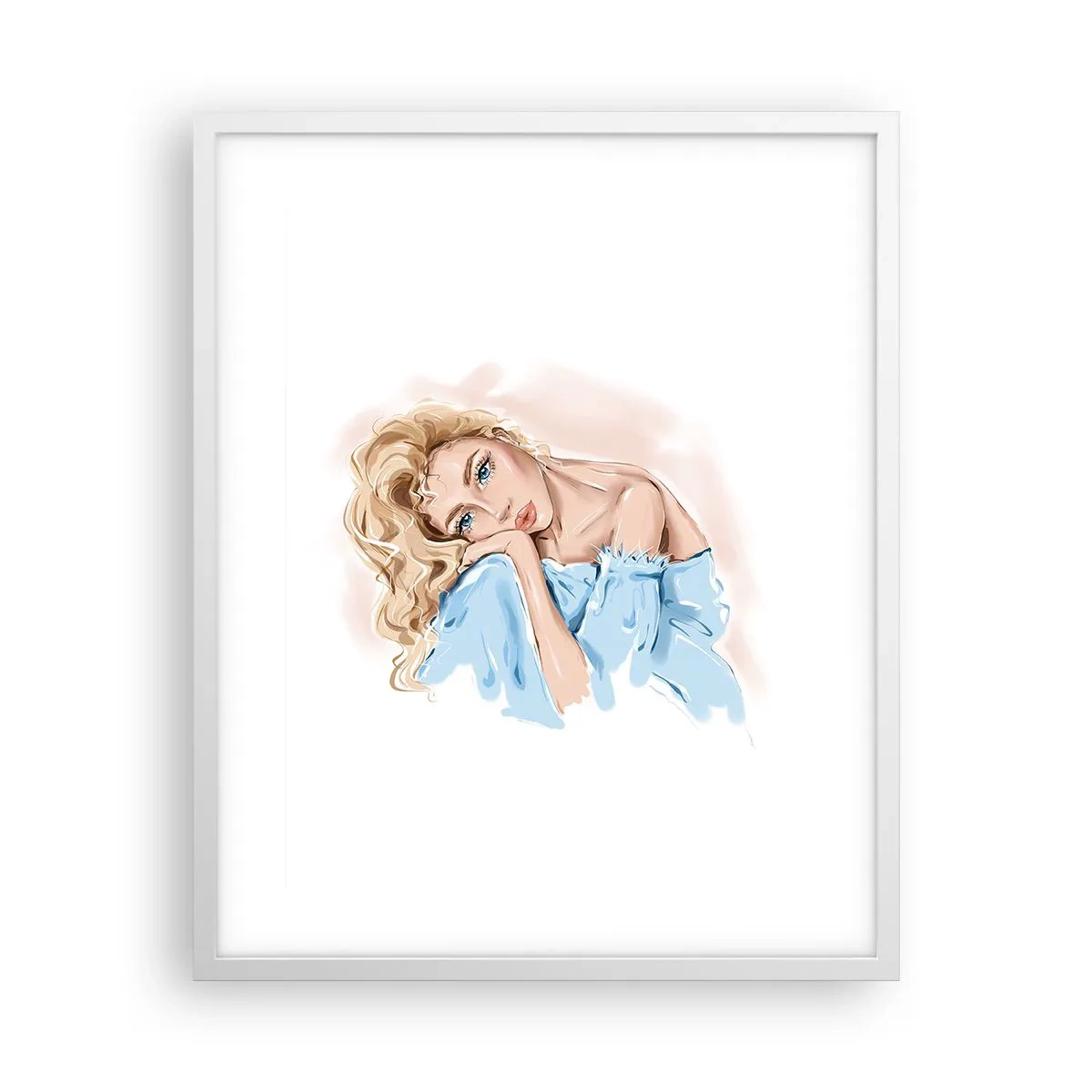 Plagát v bielom ráme - Zasnená v modrej - 40x50 cm
