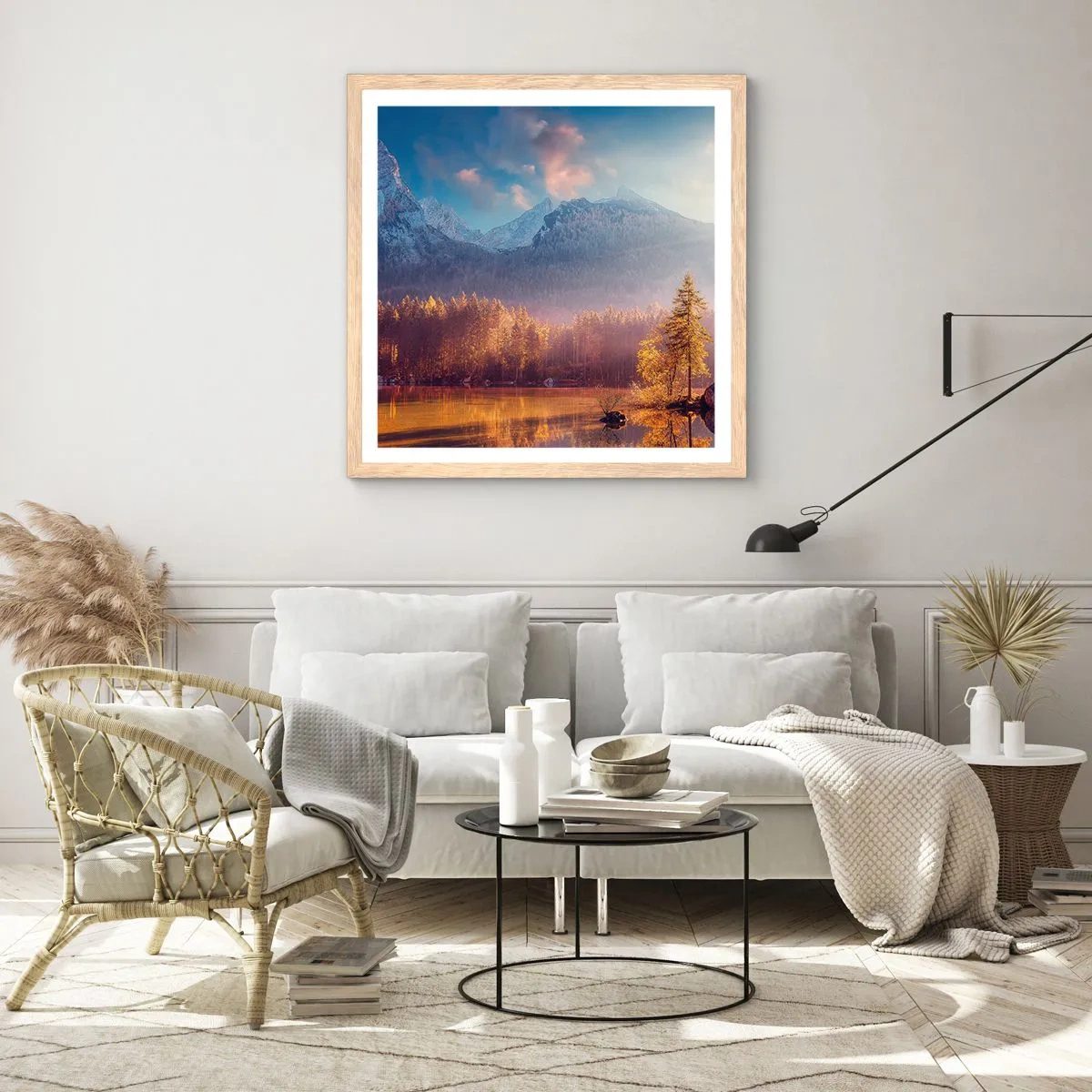 Plagát v ráme zo svetlého duba - V horách a údoliach - 40x40 cm