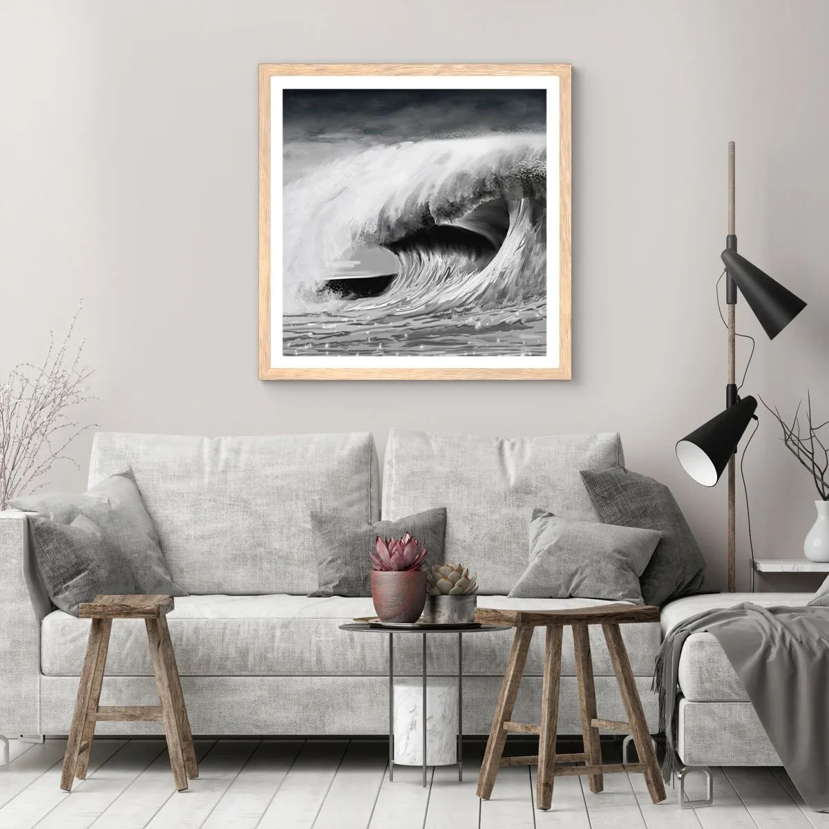 Plagát v ráme zo svetlého duba - Hnev oceánu - 60x60 cm