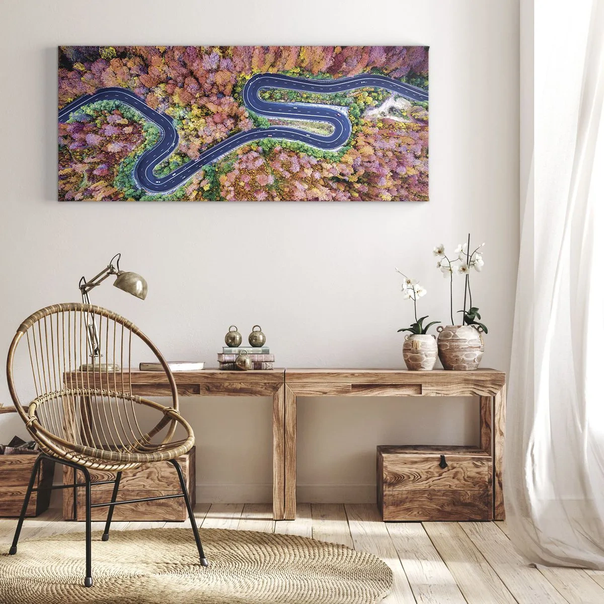 Obraz na plátne - Kľukatá cesta lesom - 100x40 cm
