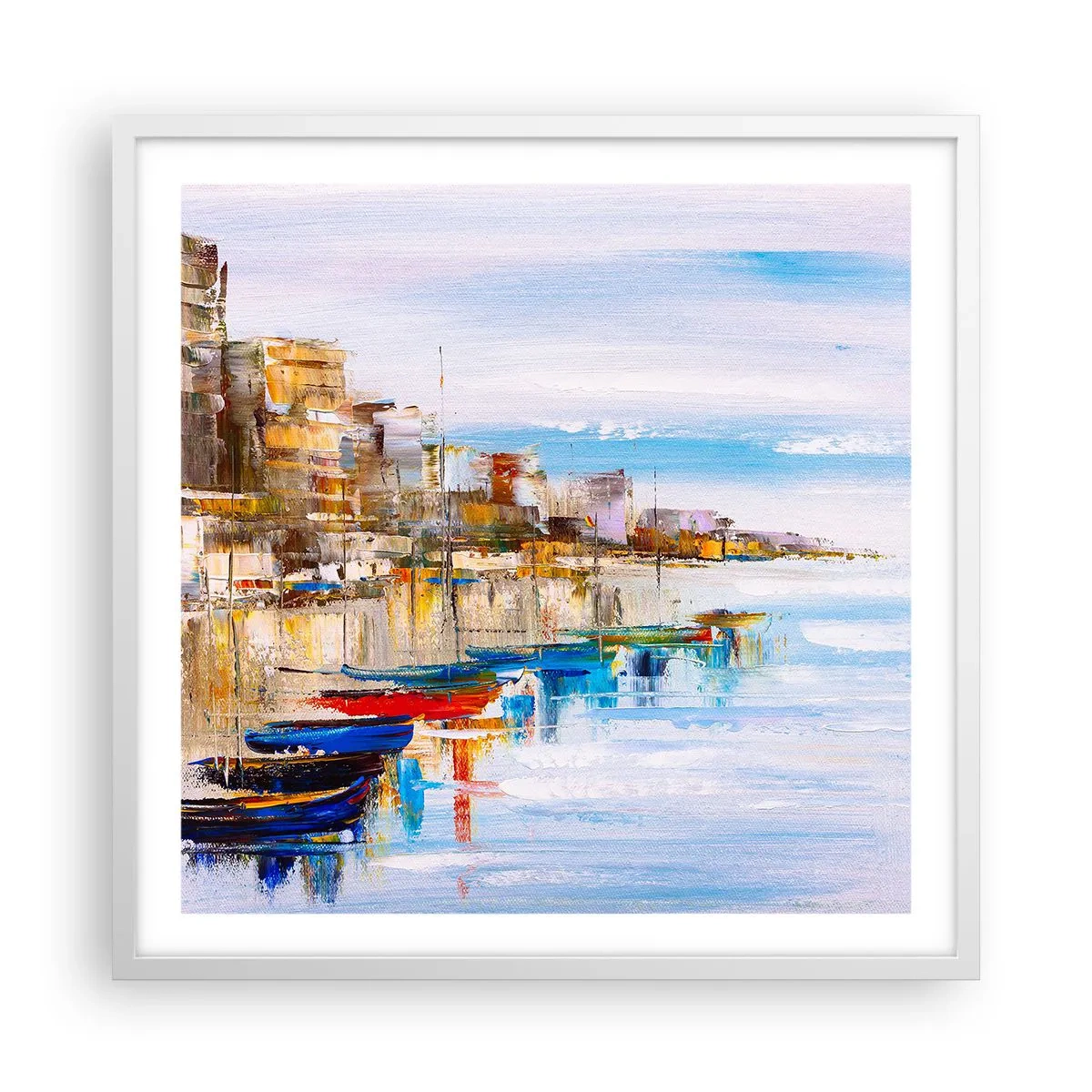 Plagát v bielom ráme - Viacfarebný mestský prístav - 60x60 cm